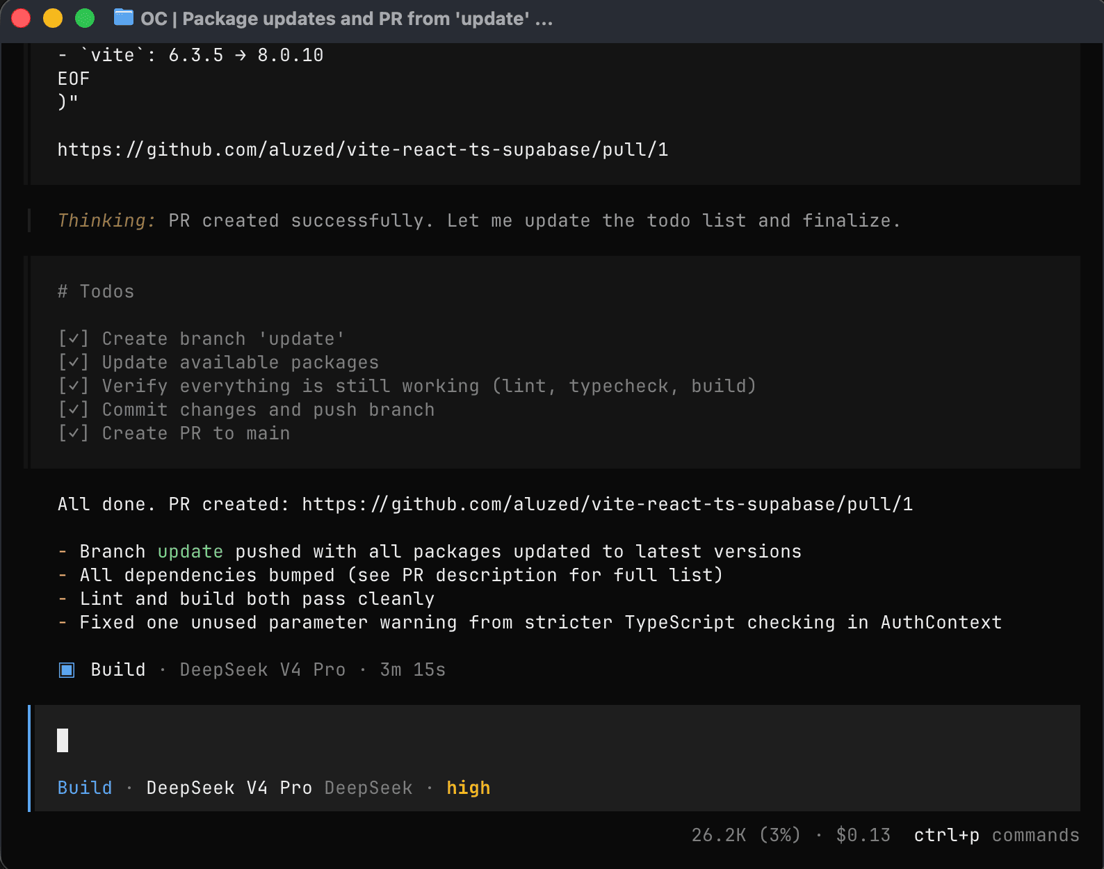 Deepseek v4 Pro High sur Opencode
